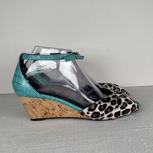Vtg Y2K Donald J Pliner Couture Calf Hair Leopard & Aligator Teal Italy Sz 8.5 M